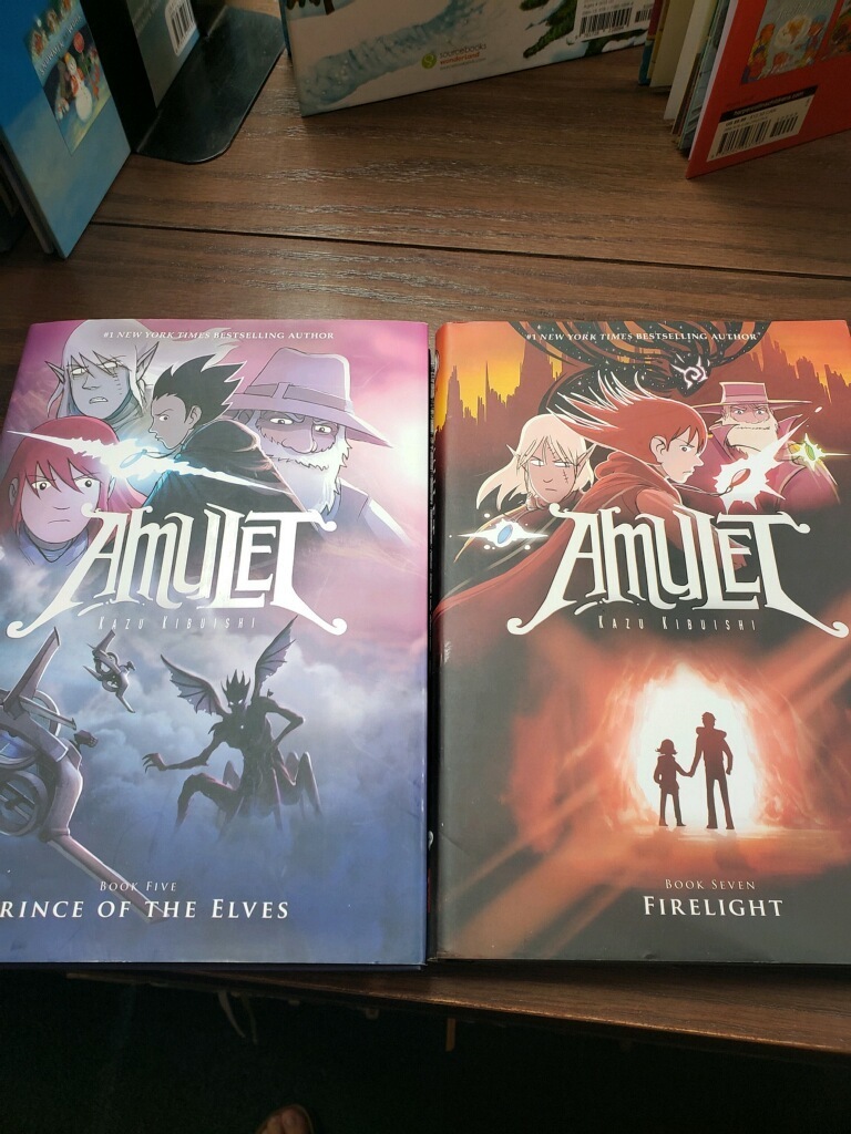 Book #5 and #7 completes the Amulet series for the high school. We have happy readers!!